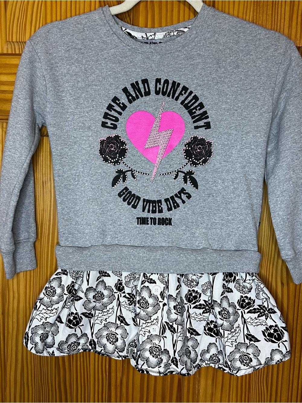 Limited Too Gray Sweatshirt Dress with Pink Heart Graphic